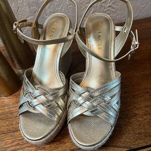 Coach Metallic Gold Strappy Wedges